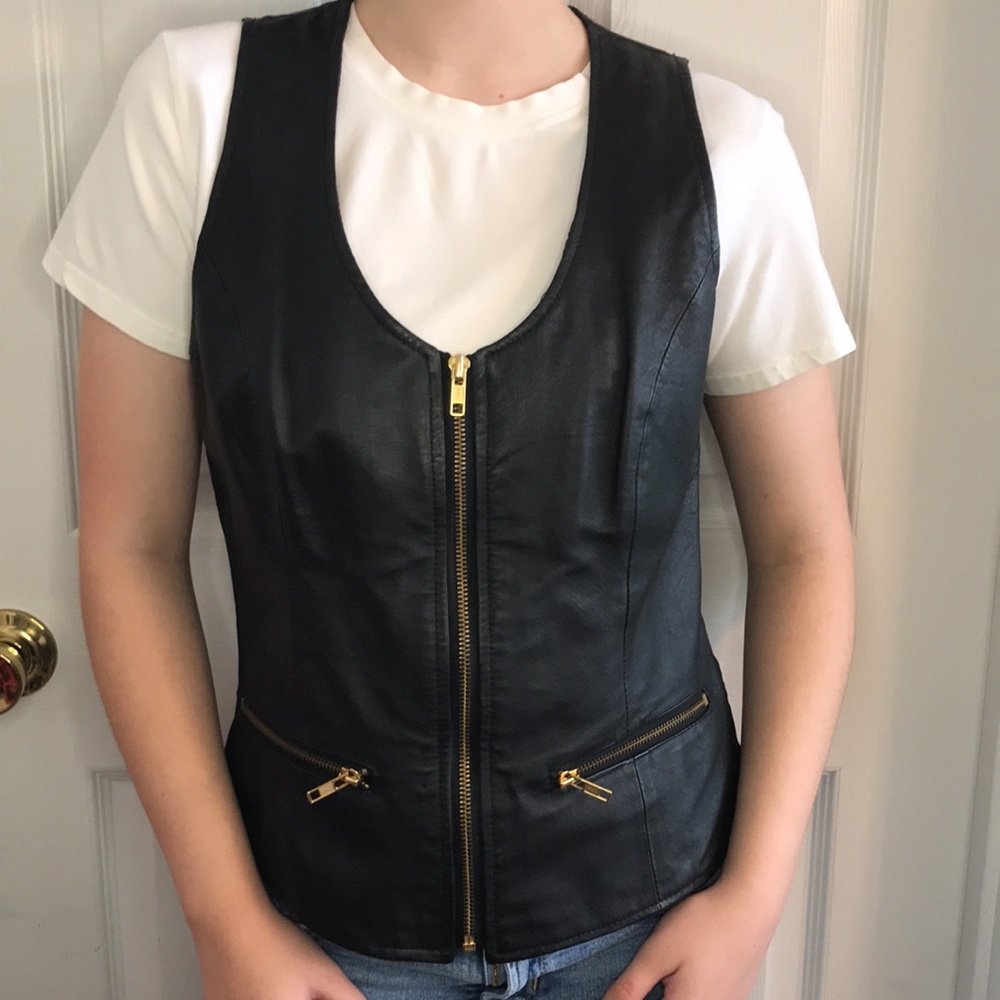 Leather Zip-Up Vest Small VTG